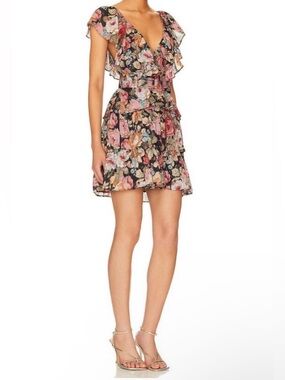 byTiMo Metallic Floral Ruffle Belted Mini Dress Rose Garden S Boho Romantic
